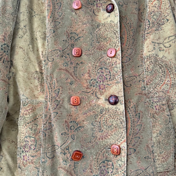 Express Women’s Vintage Moss Green Cotton Paisley Button Coat Size 14 - Picture 10 of 16